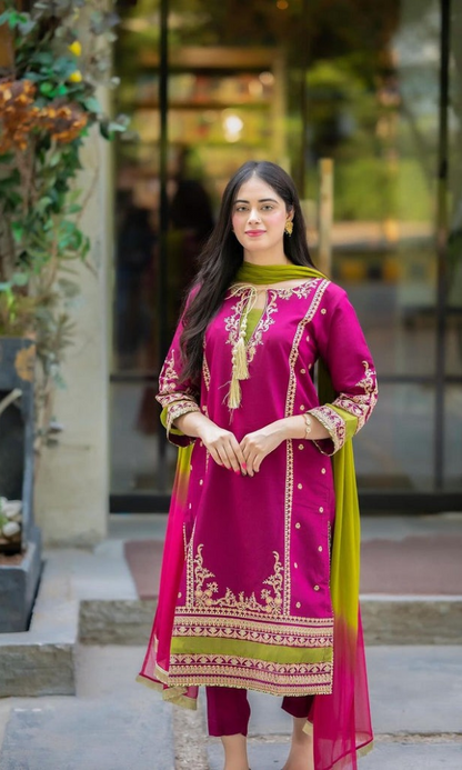 Omal By Komal 3PC-Heavy Embroidered Lawn