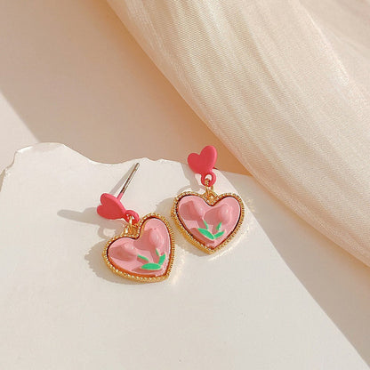 Flower Detail Heart Drop Earrings